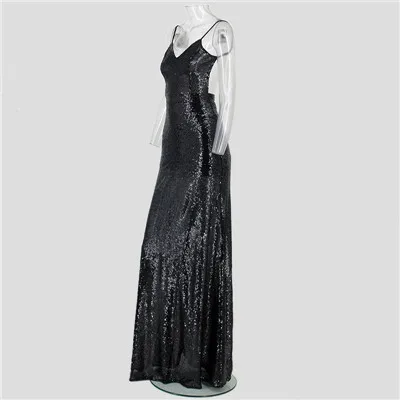 Vestidos, женское облегающее платье, сексуальное, с открытой спиной, с глубоким v-образным вырезом, золотое, черное, с блестками, вечерние, длинное платье, Robe Femme - Цвет: black sequin dress