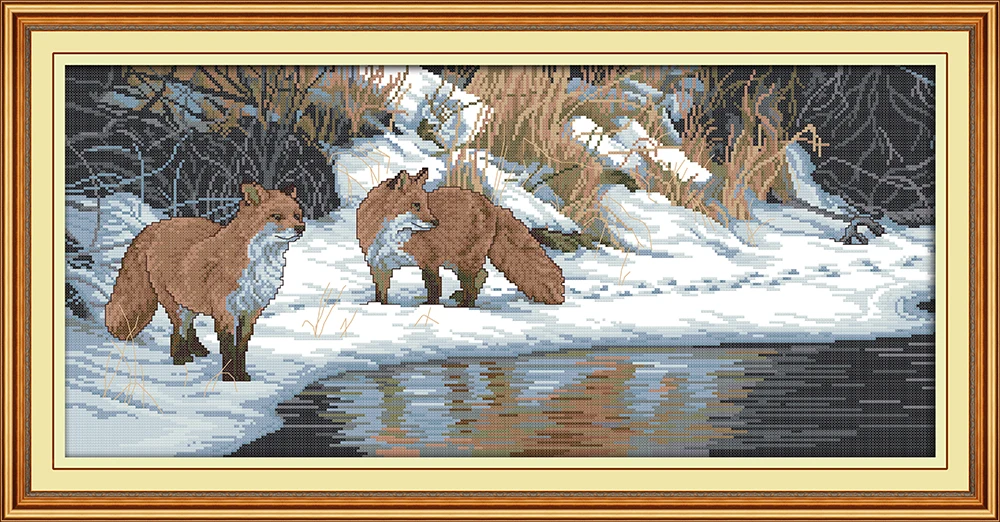 

Winter fox cross stitch kit food aida 14ct 11ct count print canvas hand sew cross-stitching embroidery DIY handmade needlework