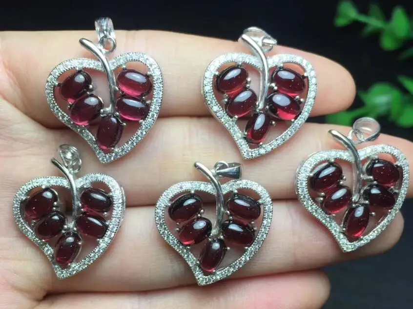 Серебро 925, ювелирное ожерелье, подвеска, натуральный драгоценный камень, кварц, круглая форма капли, Ларимар, камень, Лапис, агат, исцеление, ювелирное изделие, подвеска - Цвет камня: Natural Garnet