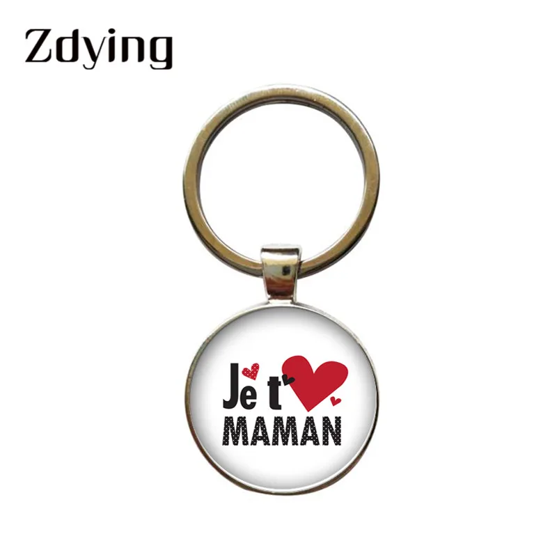 ZDYING Je T'aime брелок для ключей Papa et Maman французское письмо любовь сердце стеклянный