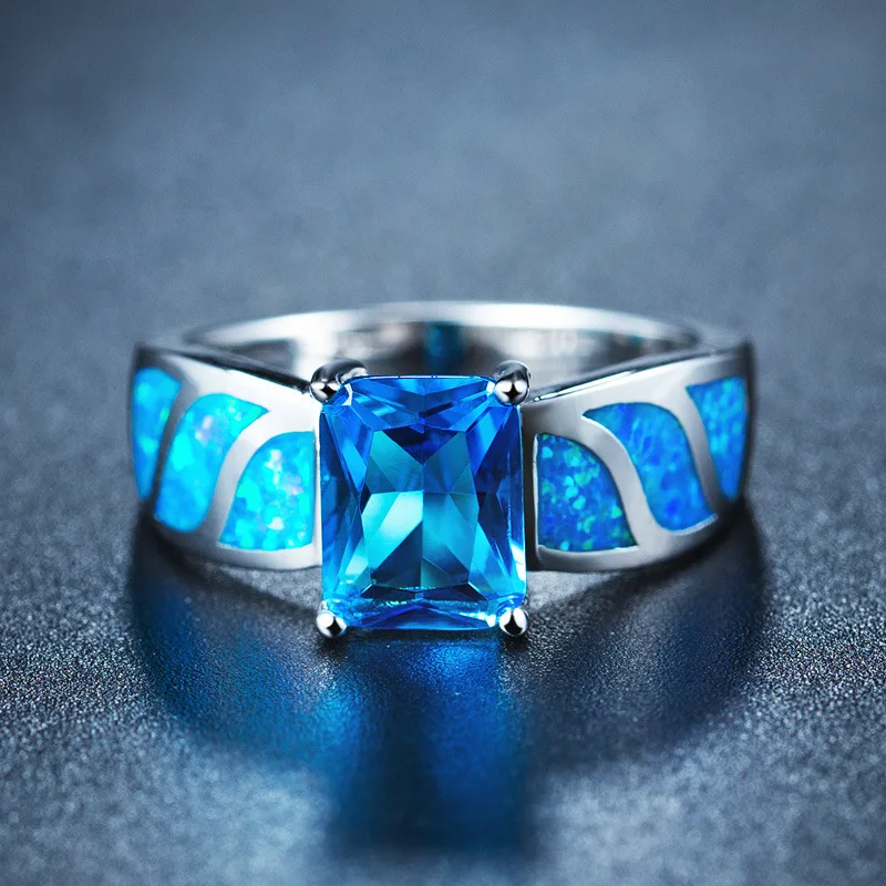 2019 925 jewelry New Crystal from Austrian Angel Girl Simple Ring Round Blue Fire Opal Rings for Women Trendy Engagement | Украшения и