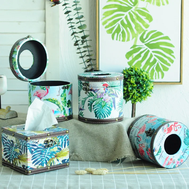 

Nordic Decorative Tissue Box Practical Leather Round Square Home Car Living Room Napkins Debris Storage Home Decoration Craft
