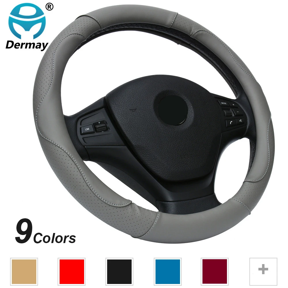 DERMAY Новый кожаный чехол рулевого колеса автомобиля размер M для BMW Audi Ford Kia Mazda solaris
