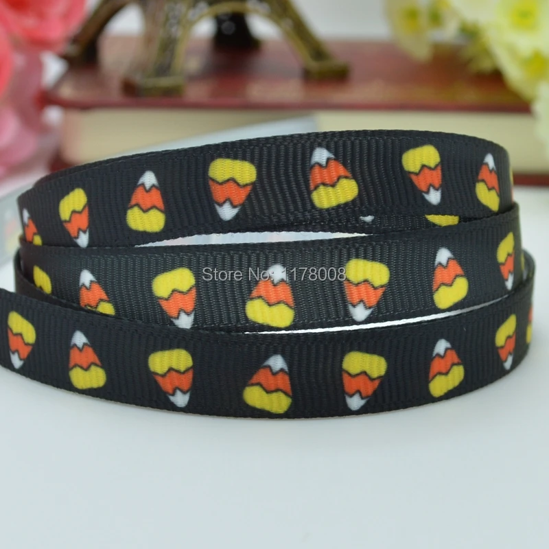 DUWES 3/8" 9mmHalloween chevron zig zag stripe candy corn Printed grosgrain ribbon hairbow DIY handmade clothing 50yards |