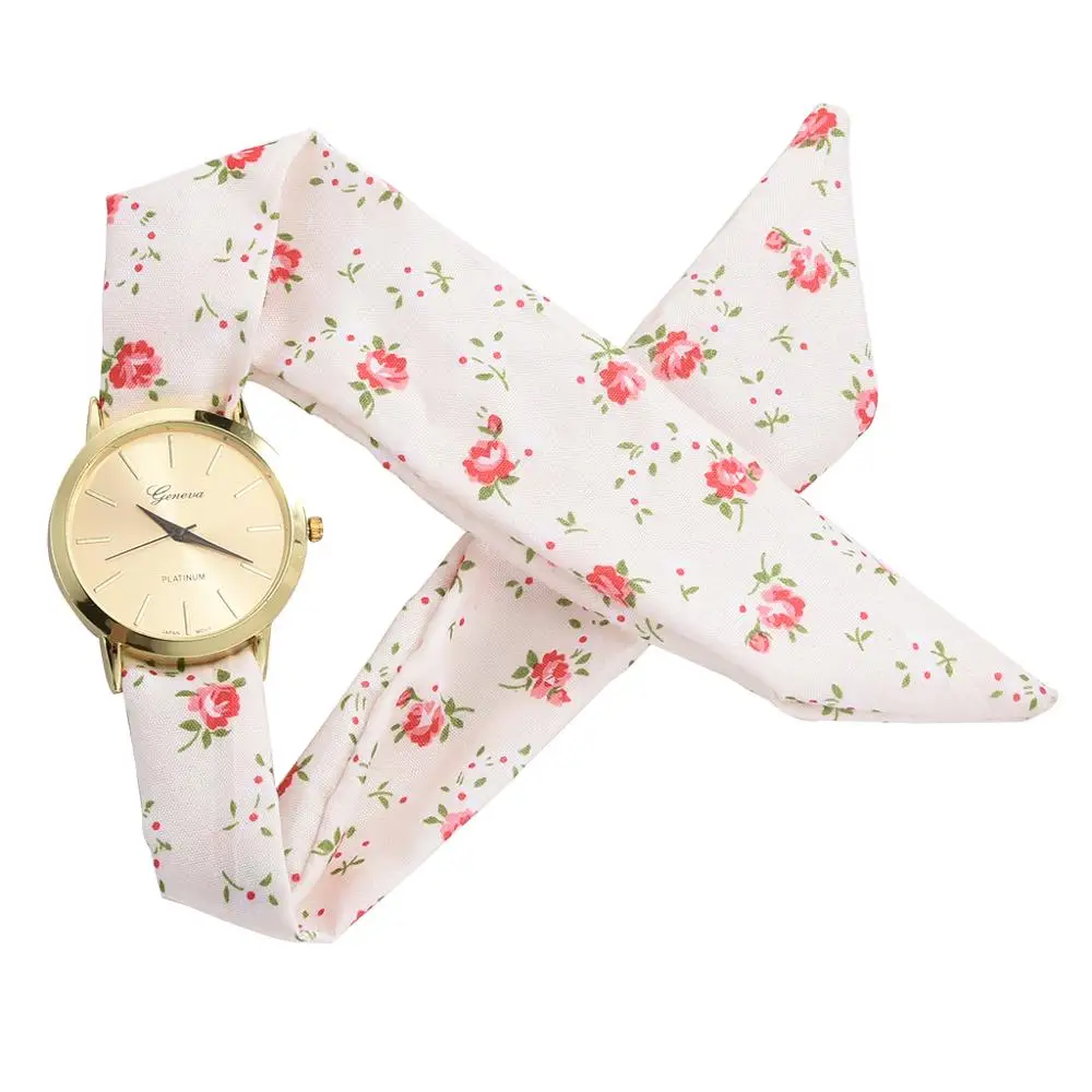 Наручные часы с цветами для женщин высококачественные тканевые ремешком девушек