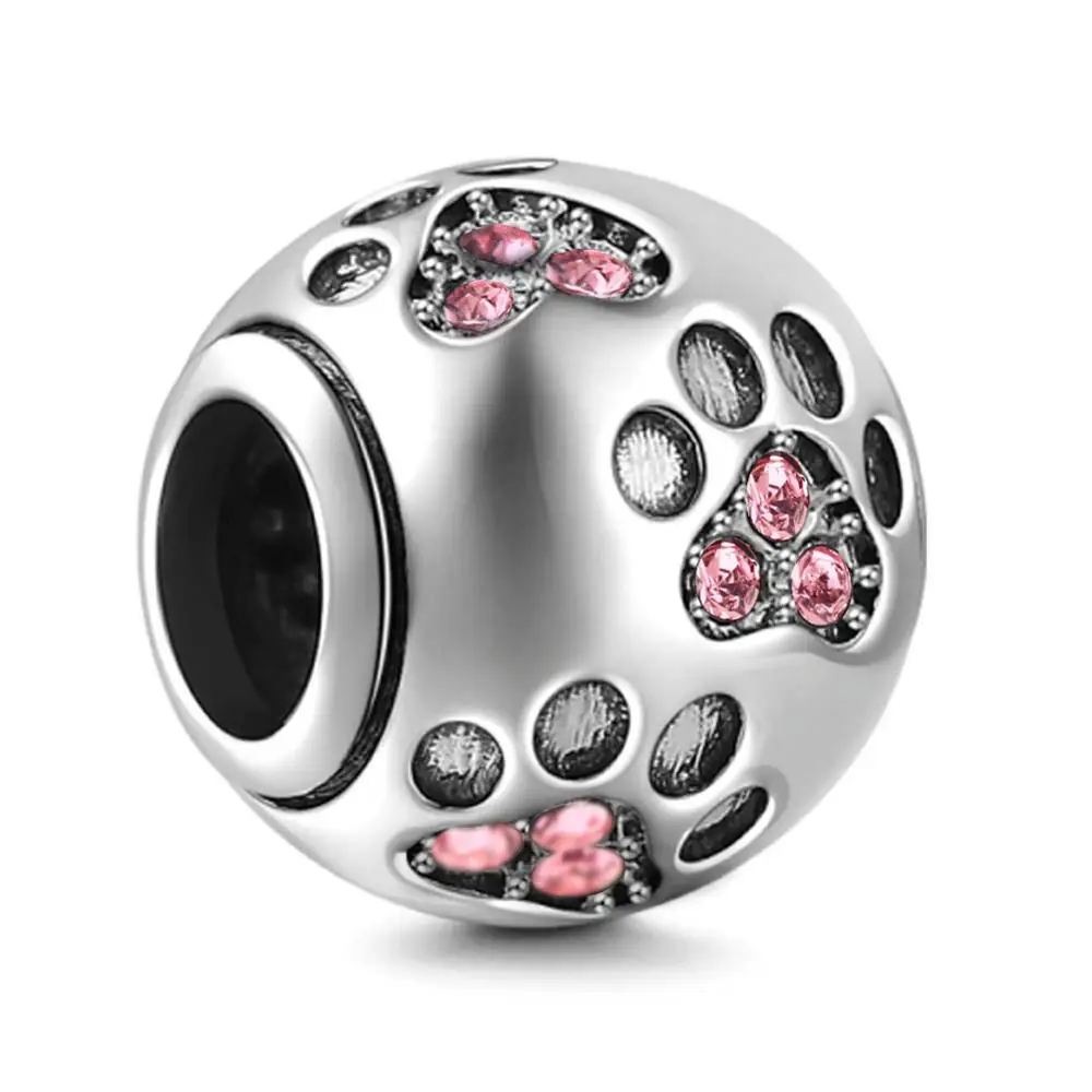 02 Soulbead Fit Pandora талисманы Серебро 925 стерлингового серебра собака подвеска с принтом в виде Лапы Pet Pawprint бусины браслет - Цвет: 02