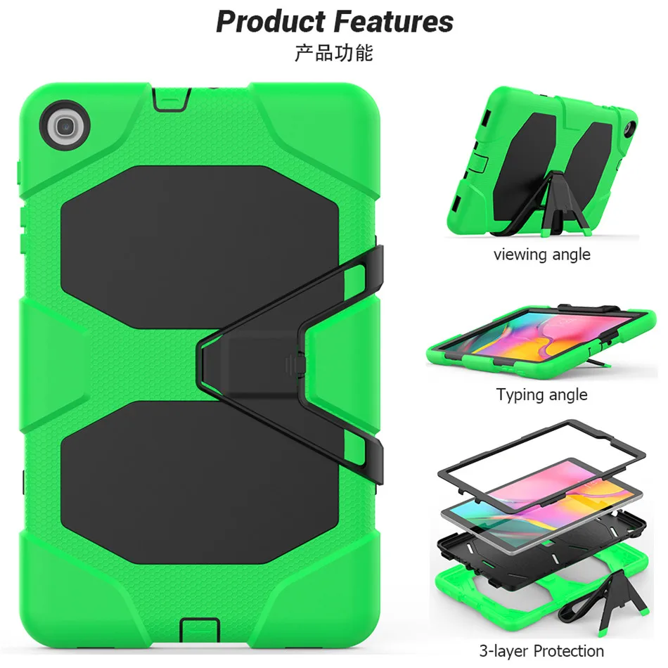 Зеленый For Samsung Galaxy Tab A 10.1 T510 T515 SM-T510 Tablet Shockproof Hard case Military Heavy Duty Silicone Rugged Stand Cover - Цвет: Зеленый