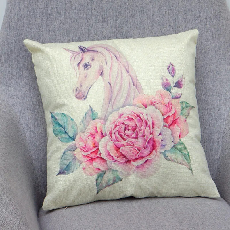 Fine Joy 45x45 см подушка в стиле единорога Гибискус Цветочная Подушка бежевая льняная