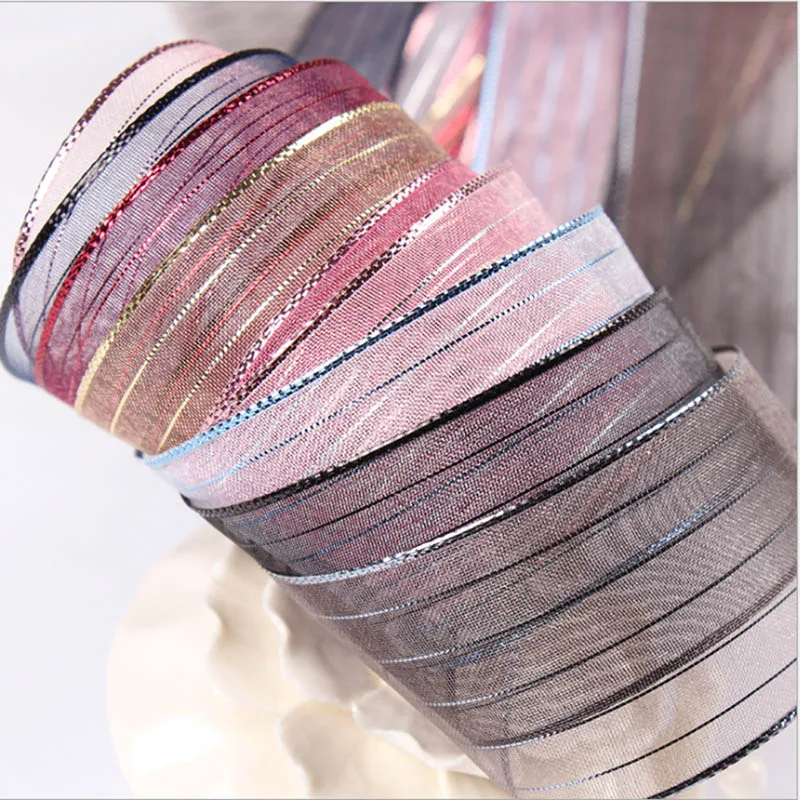 Яркие шелковые полосатые ленты из органзы высокого качества DIY ручной работы