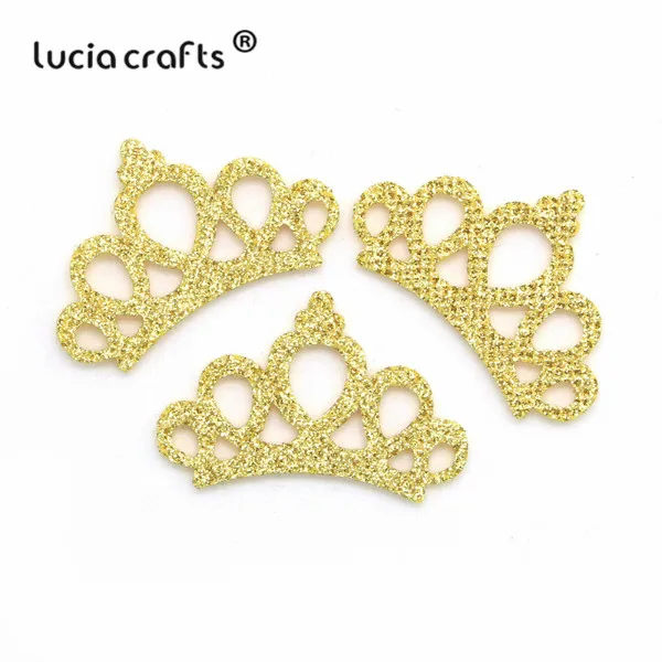 Lucia crafts, 10 шт./12 шт., 27*45 мм, нетканый материал, корона, детская лента для волос, шпилька, головной убор, украшения, сделай сам, ручная работа, аксессуары L0621 - Цвет: gold 10pcs