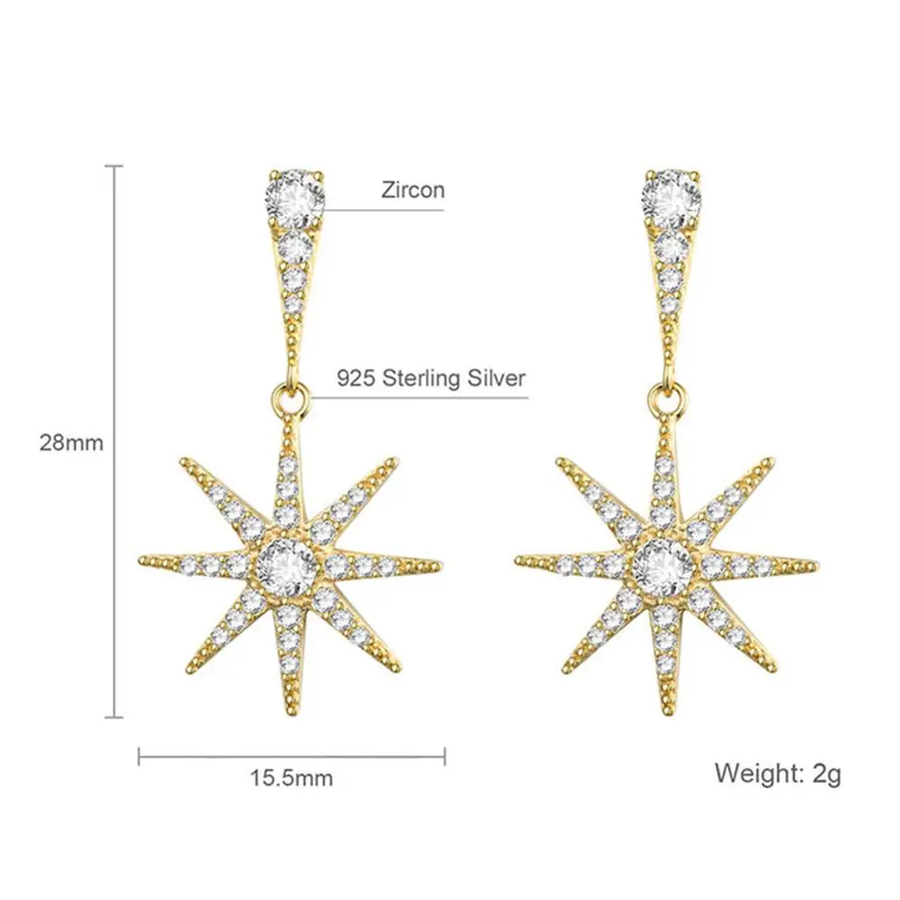 LicLiz New 925 Sterling Silver Sunlight Classic Gold Drop Earrings for Women Zircon Diamond Sun Dangle Jewelry LE0587 | Украшения и