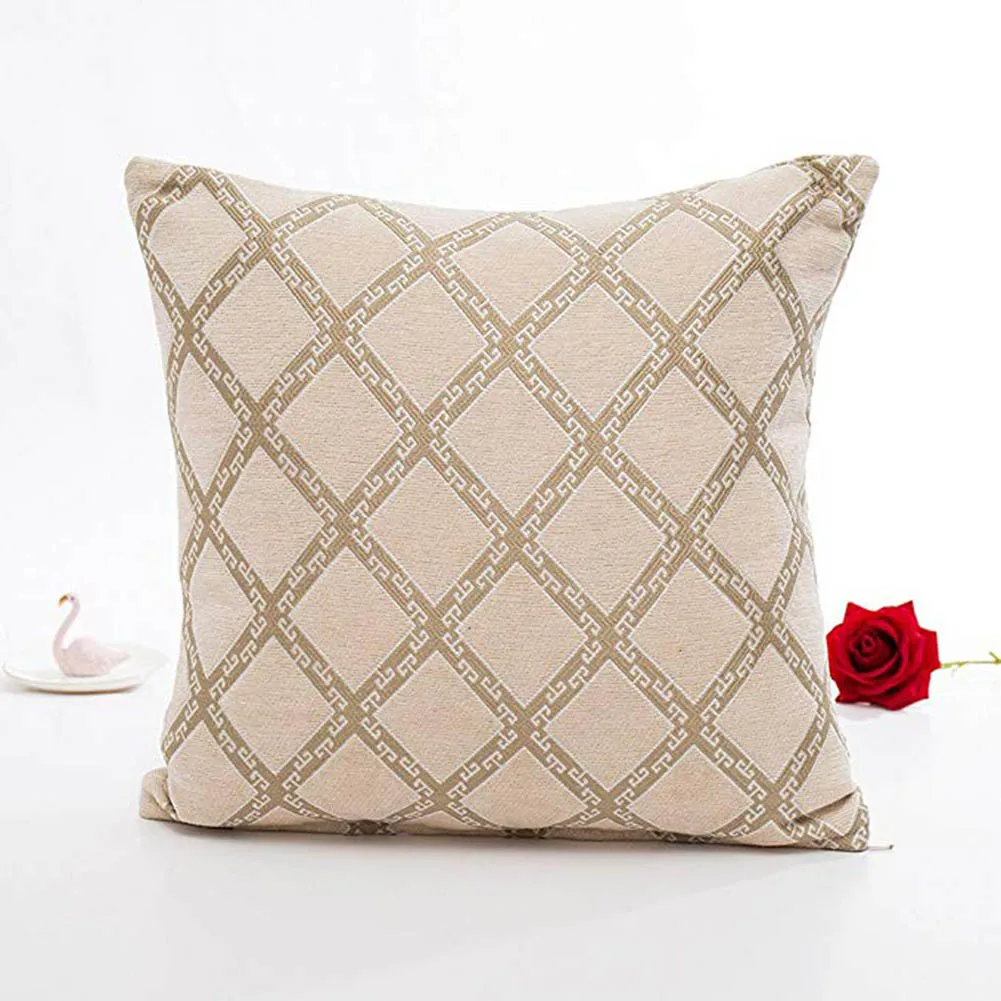 DIMI Cushion Case Plaid Pattern Elegant  Cushion Cover For Home Cushion Cover Vintage Chenille Pillowcase Jacquard Grid
