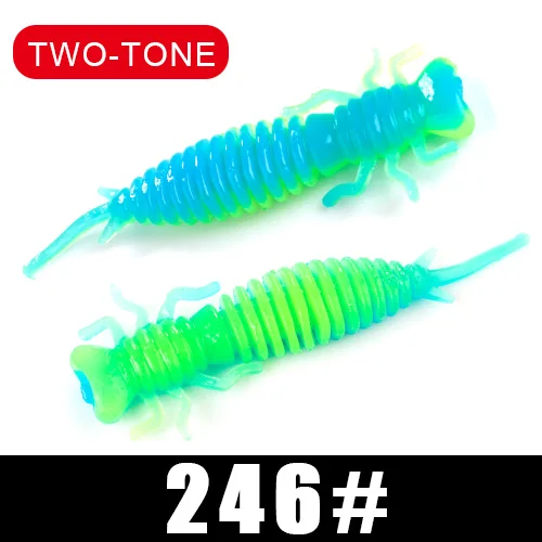 FISH KING 55mm 76mm 89mm Larva Fishing Lures 25colors Soft Plastic Lures Larva Freshwater Swimbait Silicone Soft Bait Worm - Цвет: 246