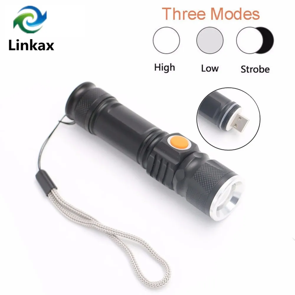 

USB-фонарик со встроенным аккумулятором XM-L T6, светодиодный фонарик, перезаряжаемый водонепроницаемый фонарик, USB-фонарик, фонарик, светильни...
