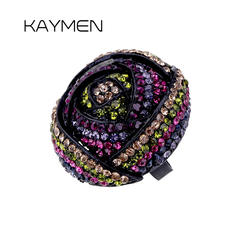 

New arrival full rhinestones statement ring rose flower shape adjustable fashion ring for women wedding party