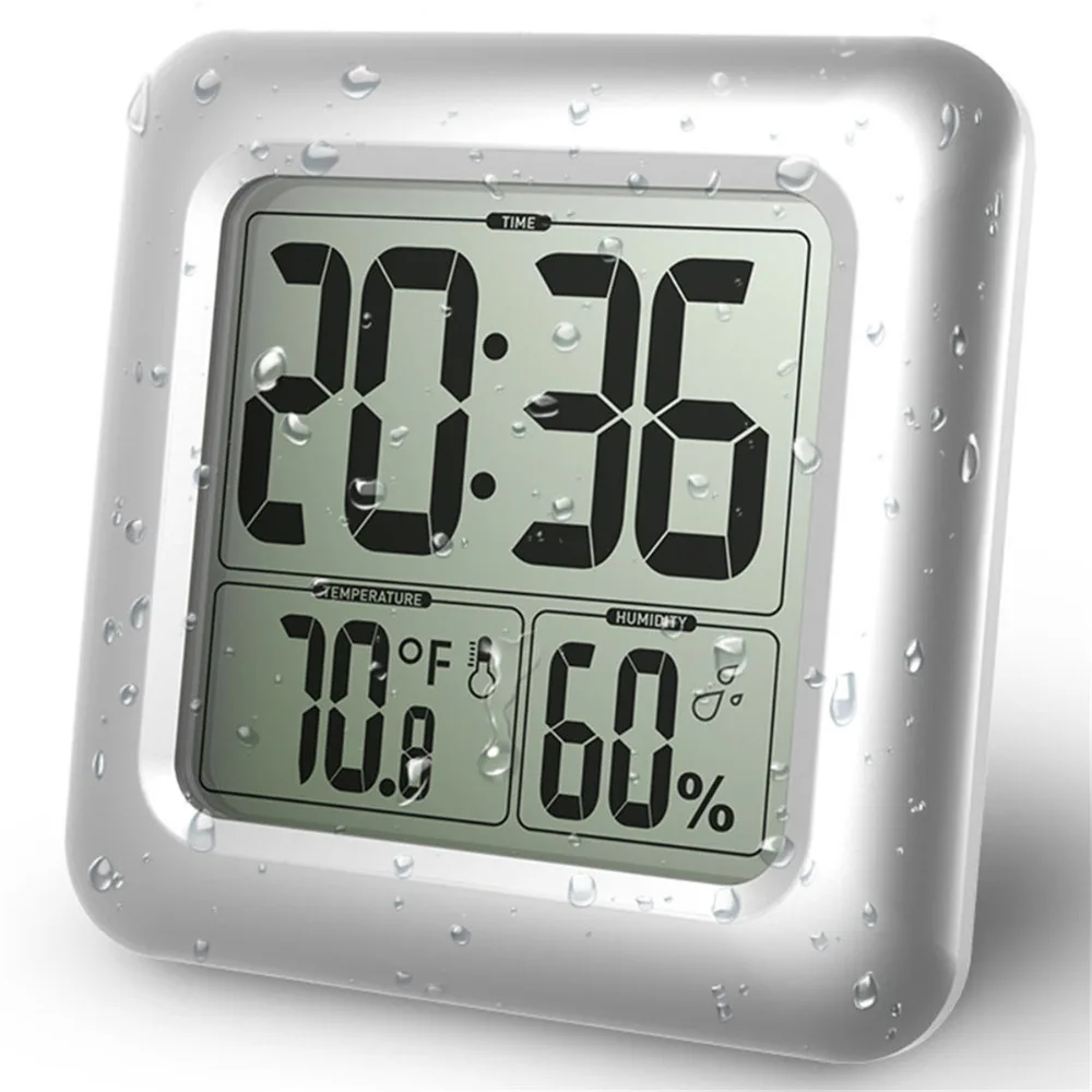 

LCD Screen Waterproof Digital Bathroom Wall Clock Temperature Humidity Sensor Wash Shower Hanging Clocks Timer With Suction Cup