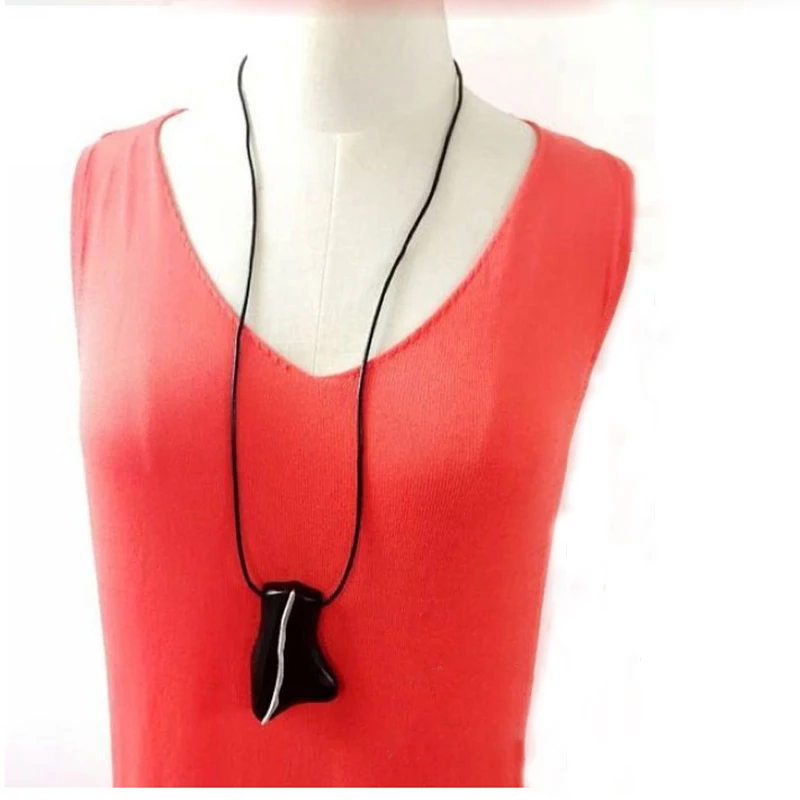 Ethnic Ebony Wooden Pendant Necklace Black Leather Minimalist Wood For Women Vintage Natural Jewelry | Украшения и аксессуары