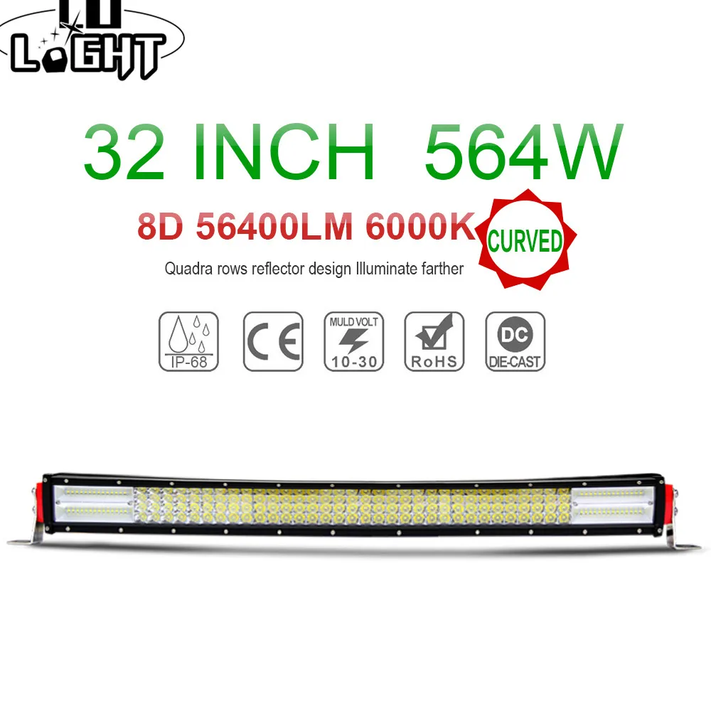 COLIGHT 8D Светодиодная панель 32 дюйма 4 рядная 564 Вт изогнутая Авто рабочая лампа 12 В