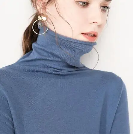 Портной овечий кашемировый свитер, Женский Повседневный шерстяной пуловер с длинными рукавами и высоким воротником, зимние женские вязаные топы - Цвет: blue