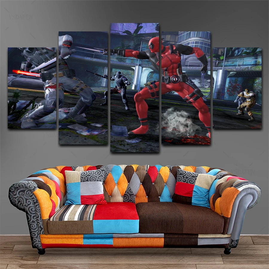 Drop Shipping HD 5 panel Canvas Art DP Activison Announce Deadpool Painting Home decor Poster Picture For Living Room VH-615 | Дом и сад