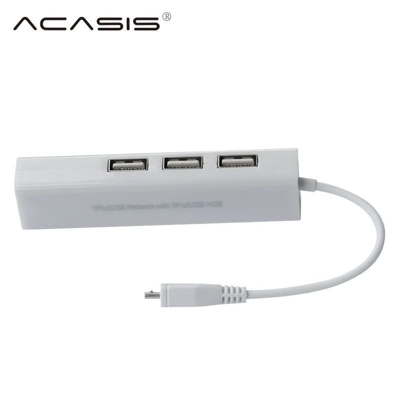 Концентратор Acasis OTG с 3 портами USB 2 0 10/100 Мб Micro к RJ45 LAN-адаптеру проводная сетевая