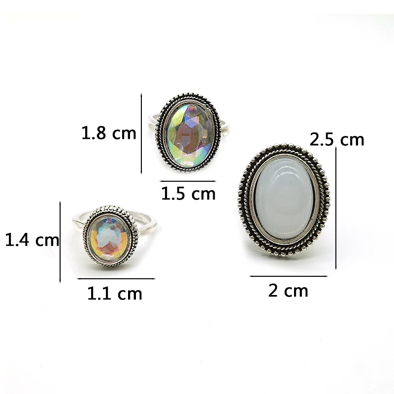 3 шт./компл. богемный ретро полый женский большой драгоценный камень резные