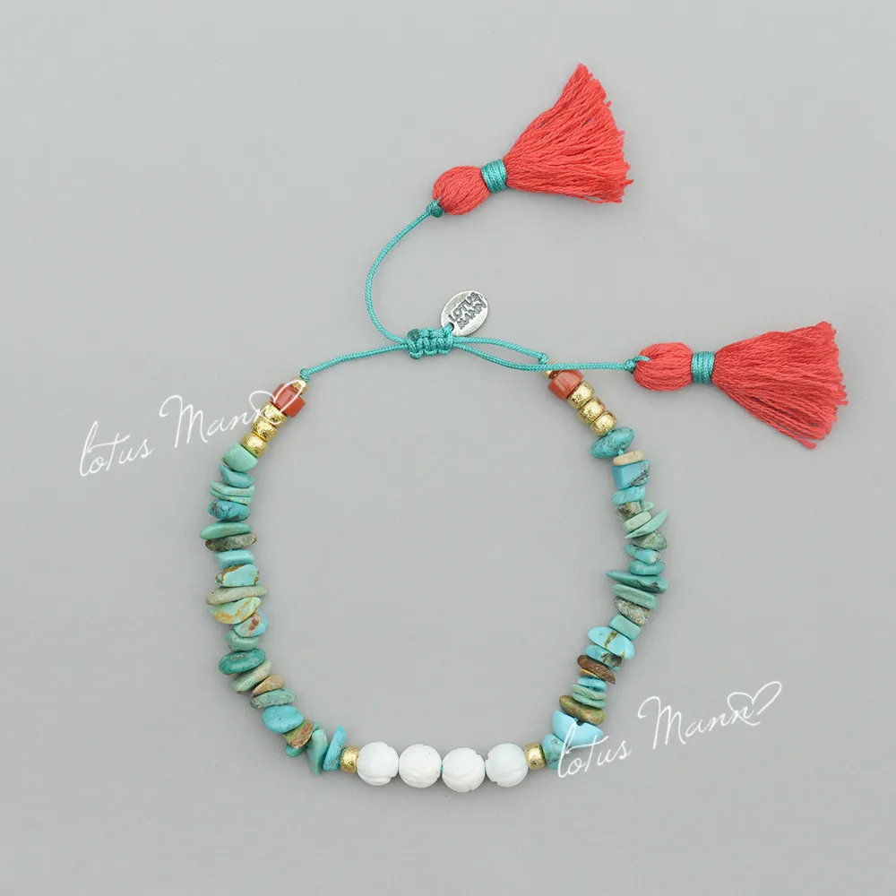

Lotus Mann Natural with turquoise and tridacna small lotus lap tassel bracelet