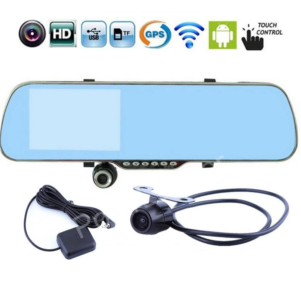 

for android WIFI GPS navigation 5 Inch Rearview Mirror Special Car DVR 1080P Full HD Dual Lens Camera touch screen