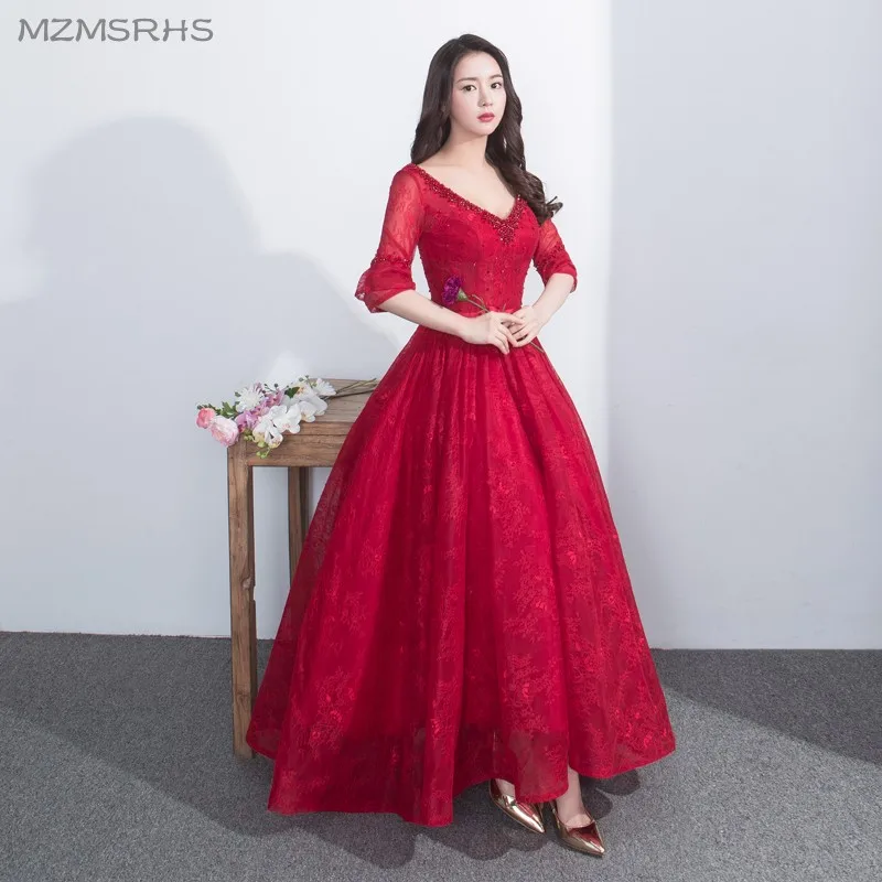 Женское вечернее платье с а-силуэтом Бордовое до пола V-образным вырезом и