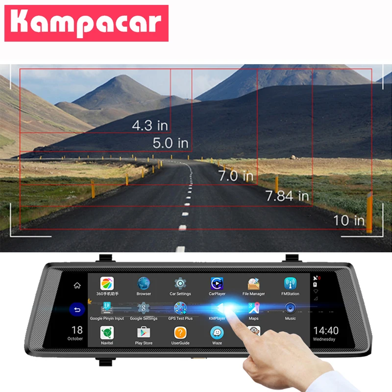 Kampacar приводной Регистратор Автомобильный видеорегистратор для автомобилей Android 3g gps Автомобильный видеорегистратор Wifi зеркало заднего вида bluetooth с камерой два видеорегистратора