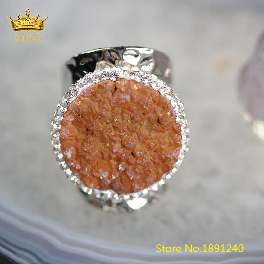 5 шт случайных камней кольцо Druzy ювелирные изделия, Натуральный Druzy Drusy бусины проложенные Стразы Серебряный круг медь многокаменные кольца YT118