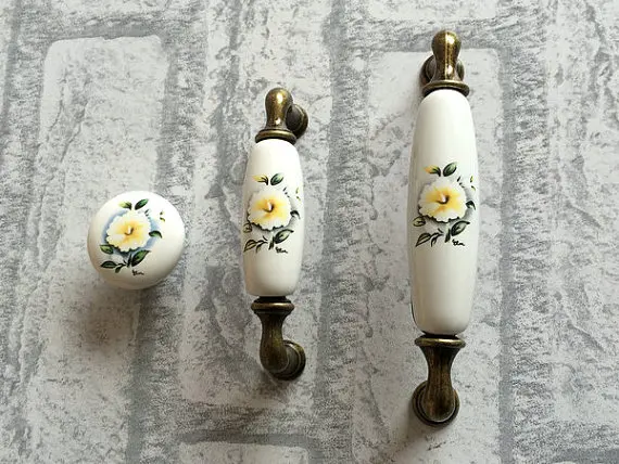 Дверные Ручки Кабинета Тянет ручки/комода тянуть ручки Керамика белый цветок