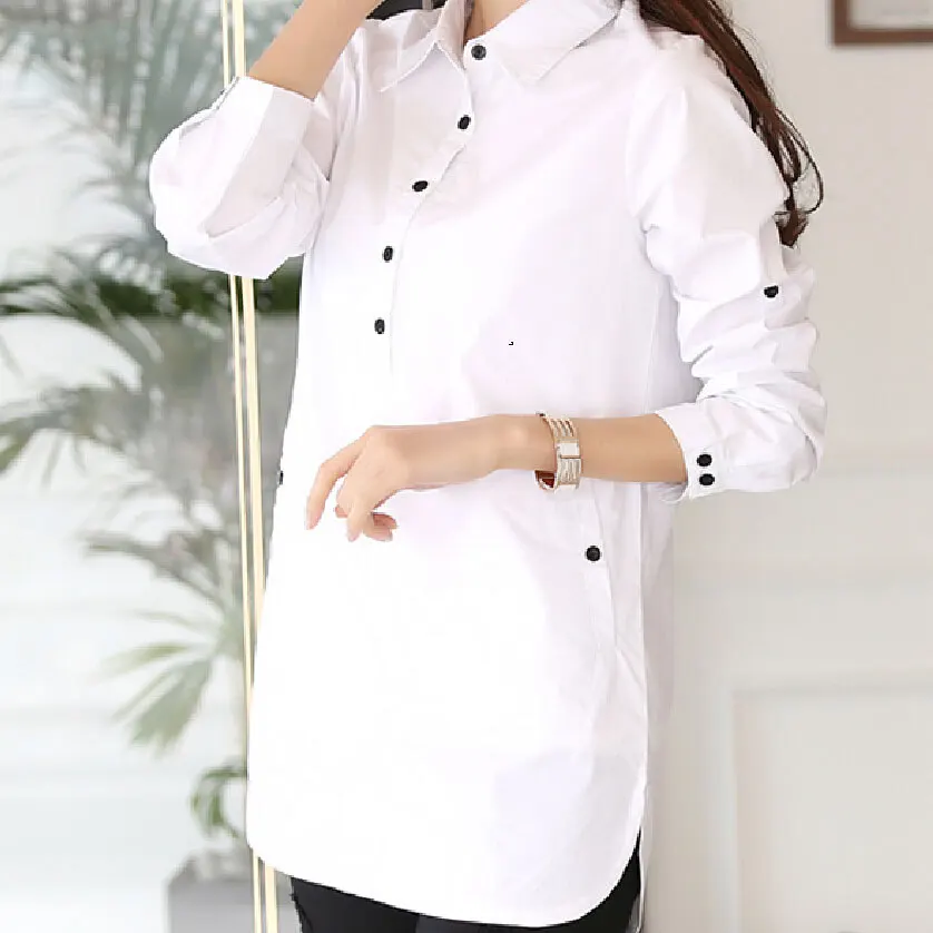 Женская блузка с длинным рукавом осенне зимняя белая блузка|cotton blouse|blouses pluslong sleeve