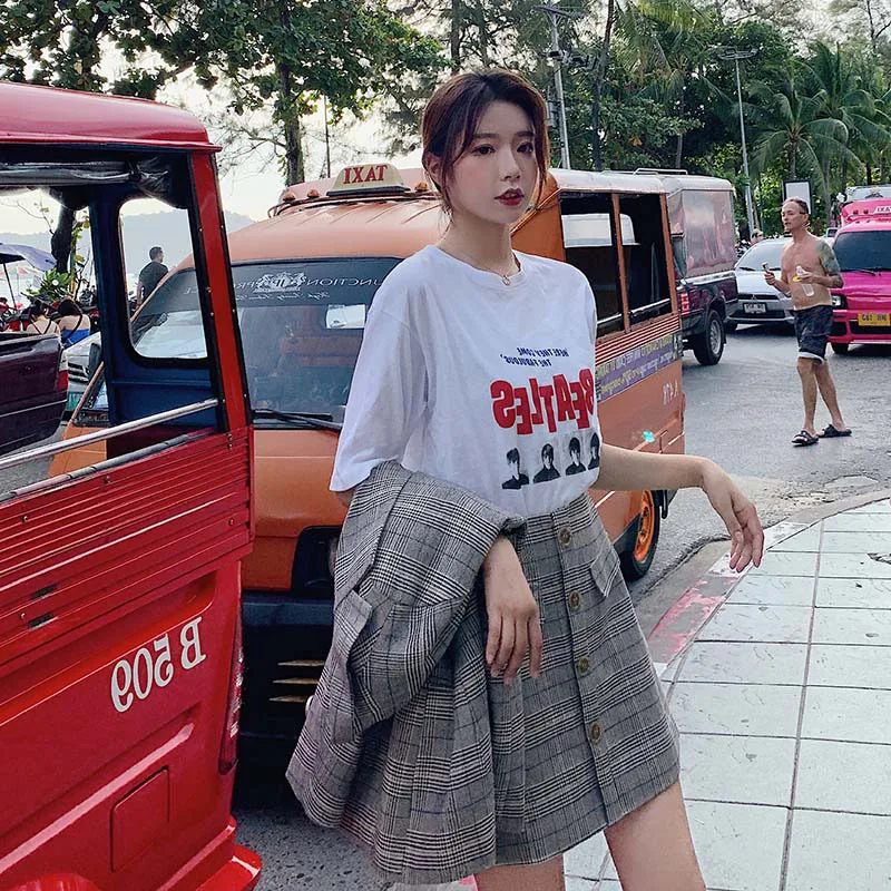 Женский комплект из двух предметов свободный клетчатый костюм с отворотами в