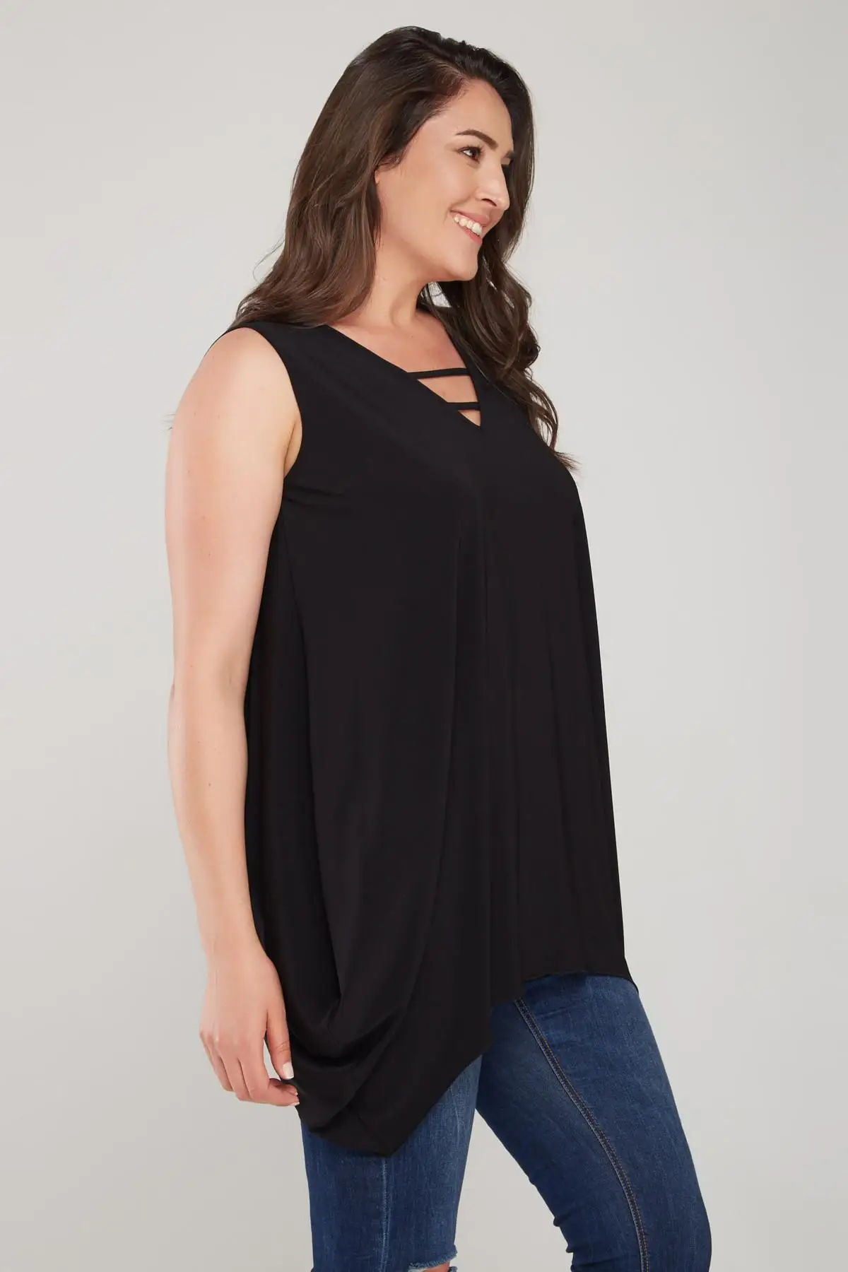 Laranor женский черный воротник с косой лентой detayli Baggy Cut Bluz 17LB9085 |