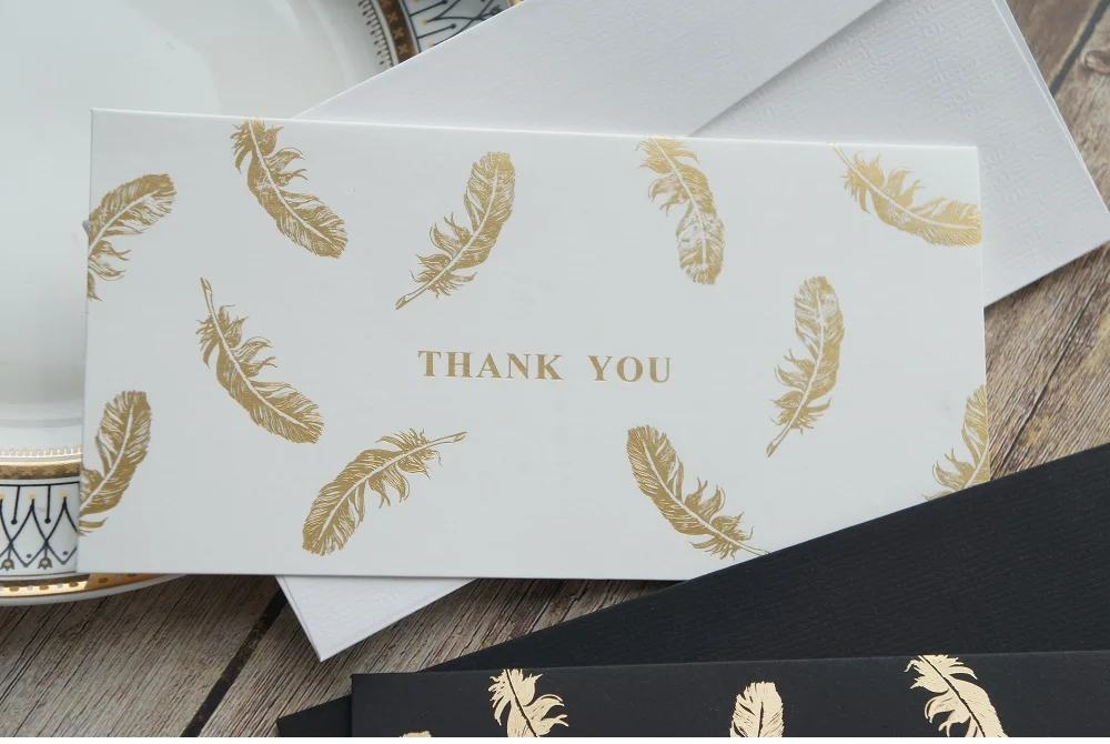 12set black white Gold Theme feather star thank you Card Wedding Birthday Valentine Party Invitation with Envelope Gift Message