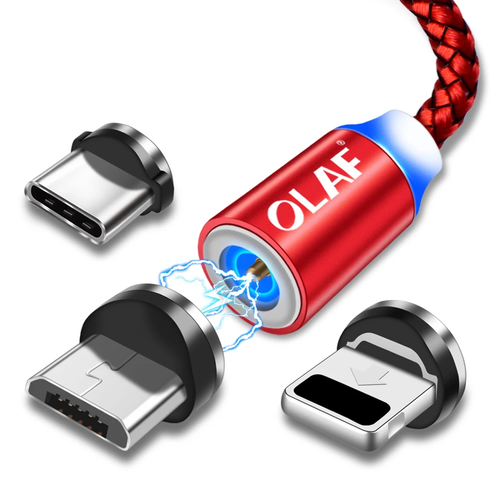 Магнитный usb-кабель Олаф для iphone 7, 8 Plus, X, XR, XS, Max, светодиодный кабель Micro usb type-C для samsung S8, S9 plus, Note 9, 8