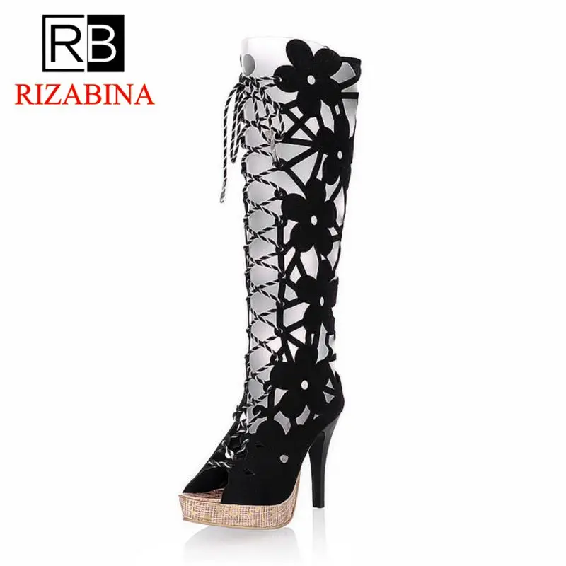 RIZABINA/размеры 32 44 винтажные женские летние ботинки на высоком каблуке короткие