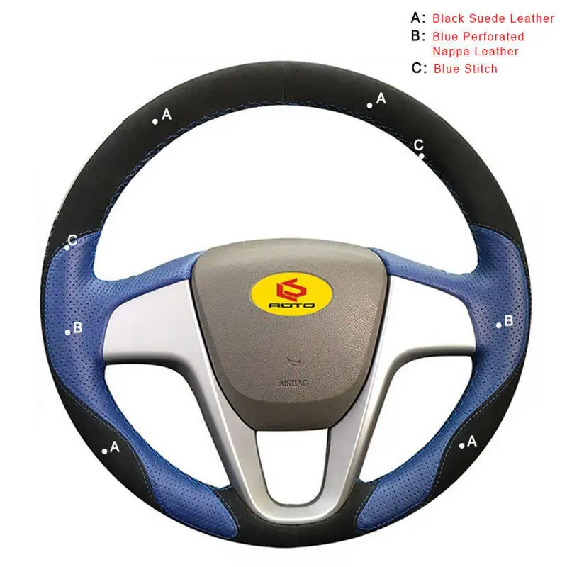 Nappa and Suede Автомобильная Оплетка на руль для hyundai Solaris(RU) 2010- Verna 2010- i20 2009- Accent ручная швейная крышка - Название цвета: Nappa and Suede