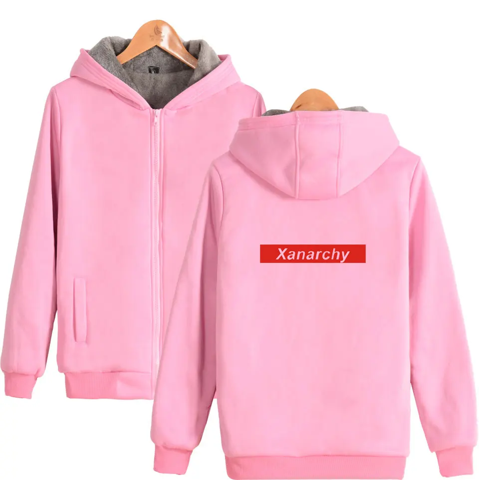 

Lil xan Xanarchy Printed Thick Hoodie Sweatshirts With Zipper Winter Warm Hip hop Streetwear Thickened Hoodies Zip-Up Coats