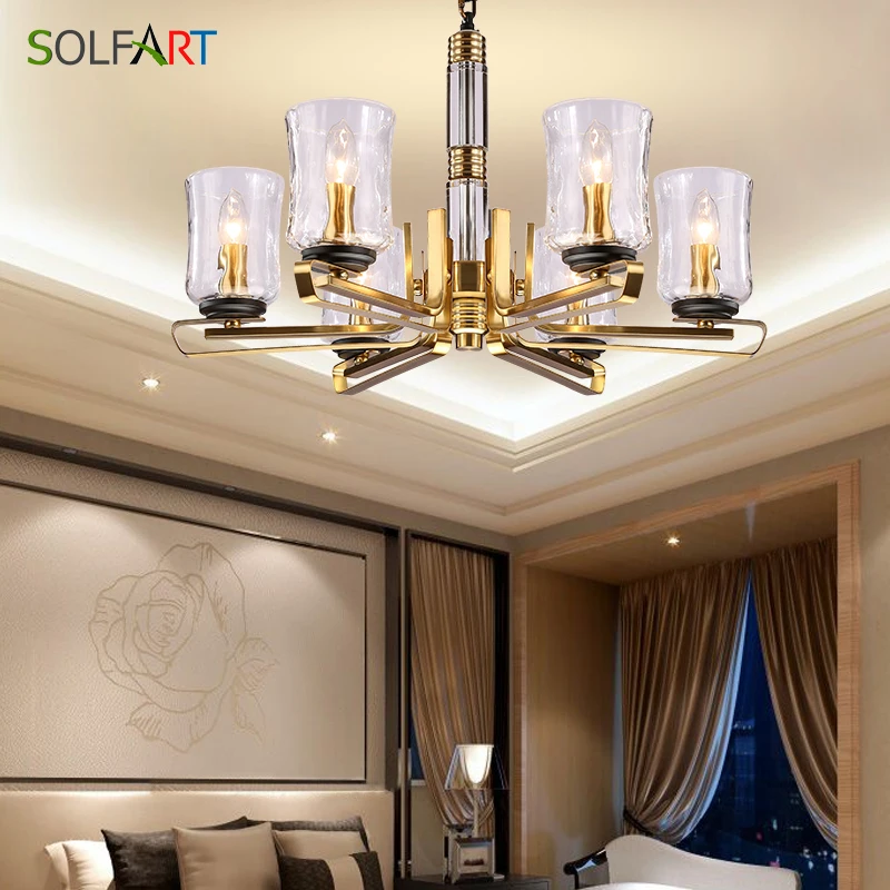Люстры лампа SOLFART железное стекло арт-деко подвески для комнаты столовой Avize LED E14