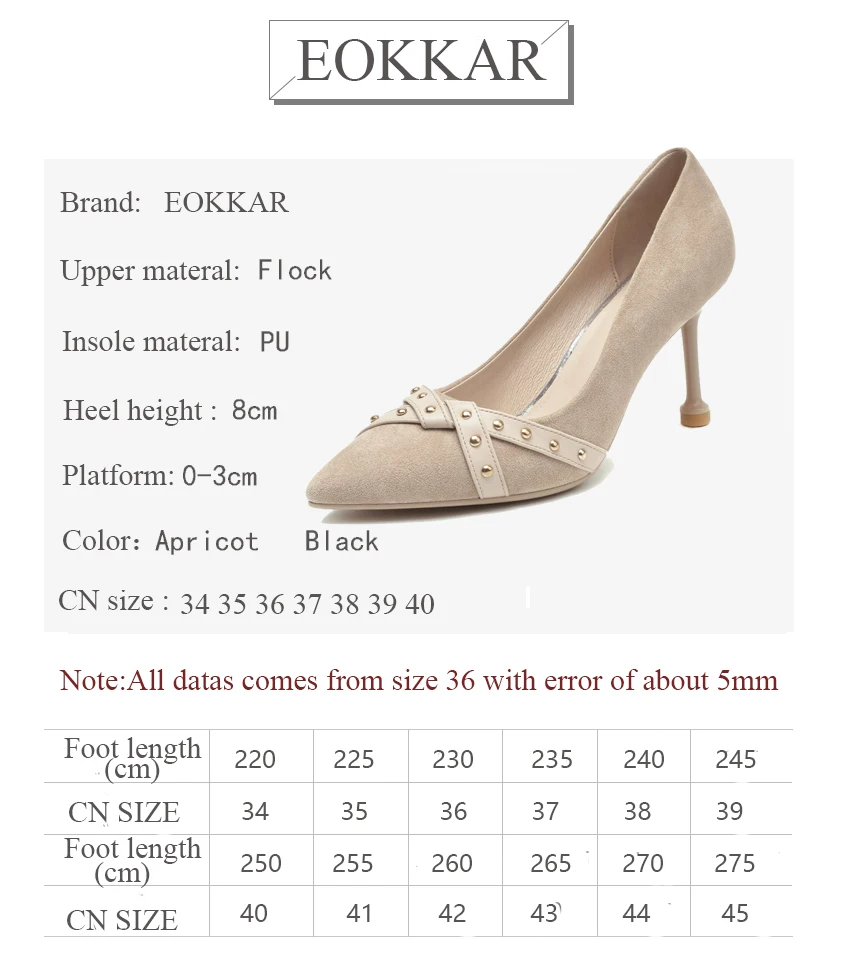 Женские туфли лодочки Eokkar 2019 на каблуке шпильке с котятами из флока очень высоком