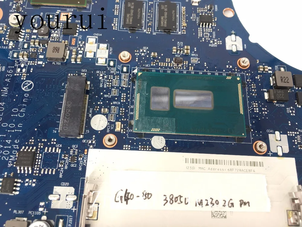 Yourui ACLU3/ACLU4 NM-A361 для Lenovo G40-80 Материнская плата ноутбука 3805u CPU 2GB испытания хорошо