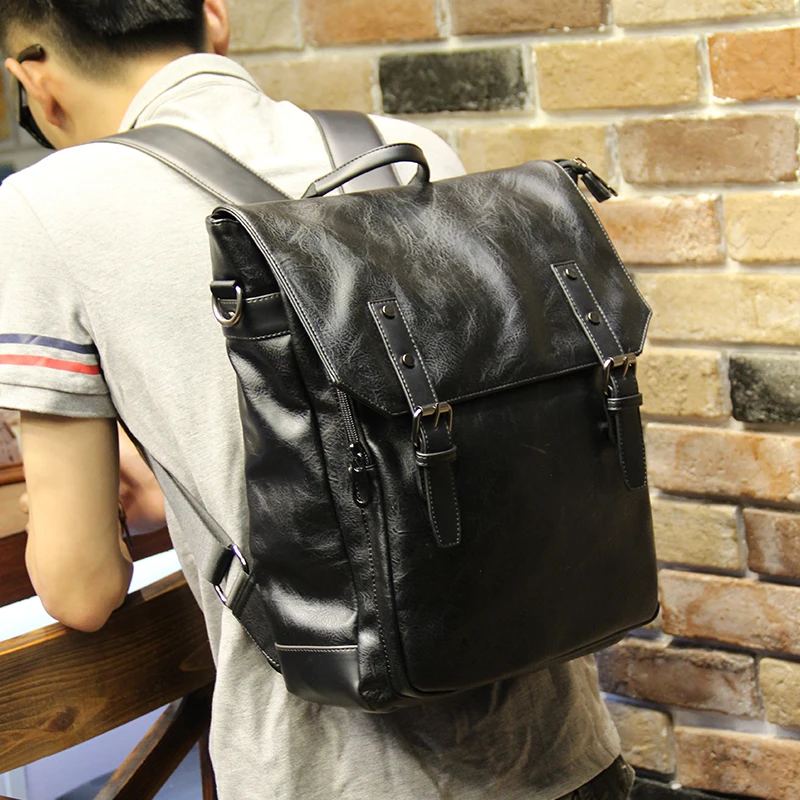 Модный классический крутой черный мужской рюкзак из искусственной кожи акция