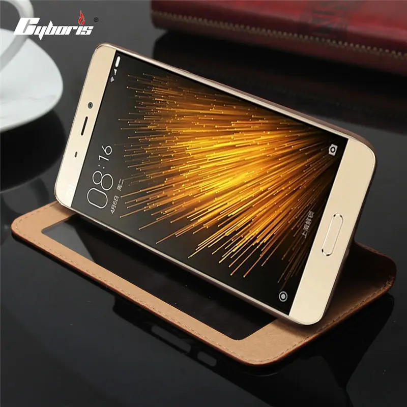 

CYBORIS Cases For XIAOMI mi5 Flip View Window Magnetic Genuine Leather cover for xiaomi mi 5 5.15" Capa Coque