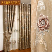 european classic luxury 3d embossed brown shading villa curtains for living room high quality elegant curtain for hotel bedroom