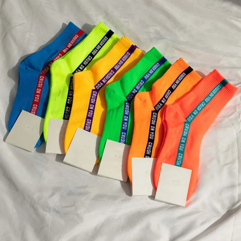 Korea Cotton Harajuku Breathable Colorful Candy Color Cartoon Cute Funny Happy Ladies Socks Letter Pattern Art Ankle Women | Женская