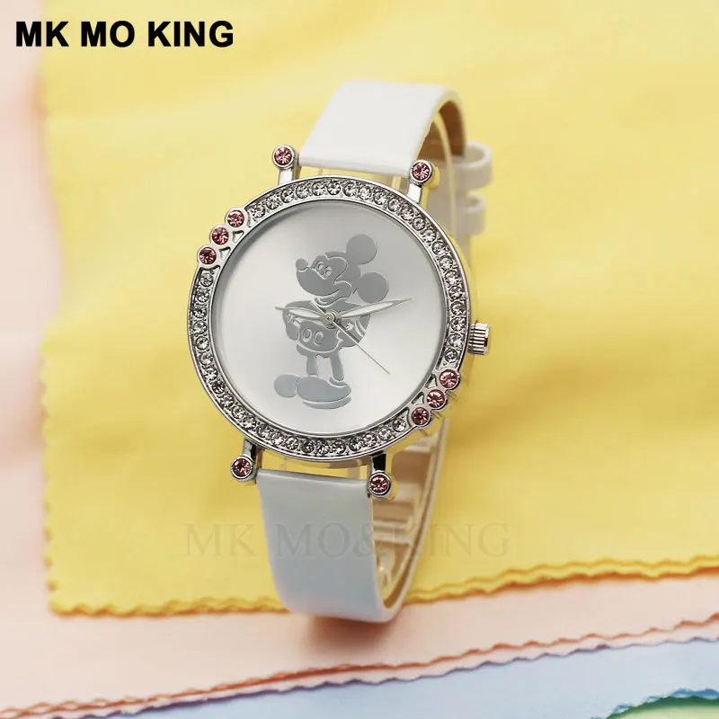 Роскошные kittyed Стразы модные детские для мальчиков девочек Детские кварцевые наручные милые часы подарки браслет reloj synoked бренд mk - Цвет: Белый