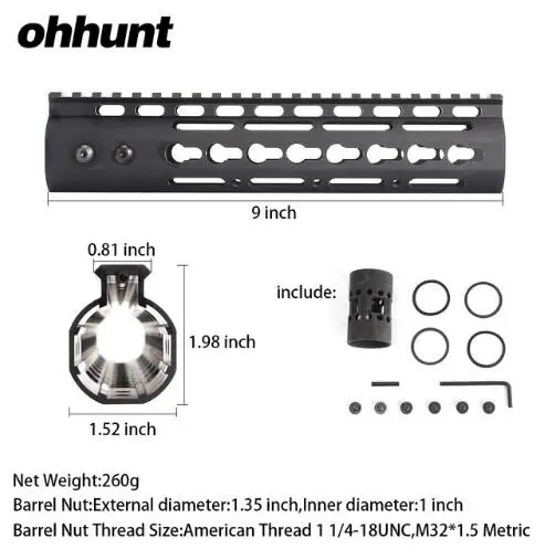 9 inch Black Keymod Handguard AR15 поплавок K-MOD Пикатинни тонкий стиль стальной баррель гайка для прицела " 9" 1" 12" 13," 15" - Цвет: 9 inch Black