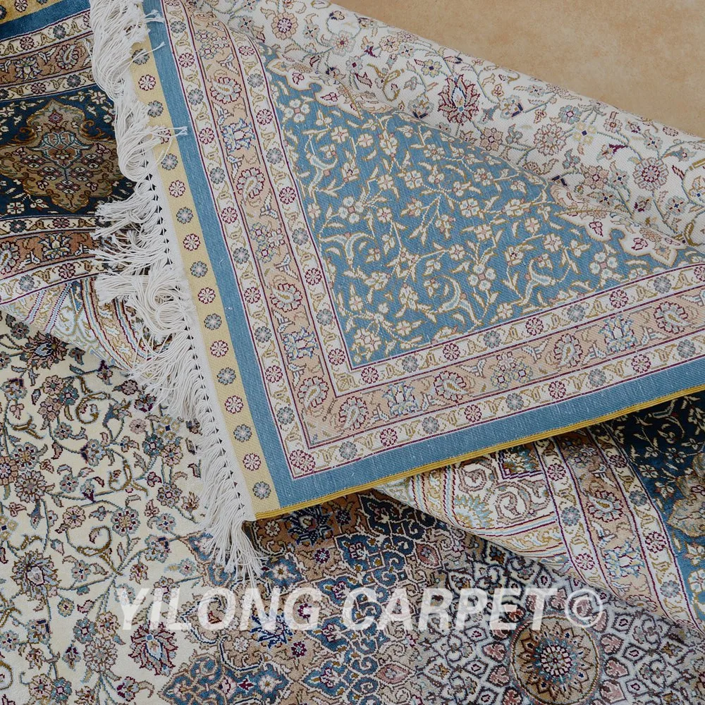 

Yilong 6.56'x9.84' Vantage handmade silk persian rug beige antique turkey carpet (0304)